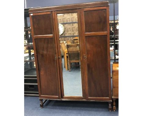 MAHOGANY TWO DOOR WARDROBE, approximately 135cm wide, along with a chest, dressing chest (3)