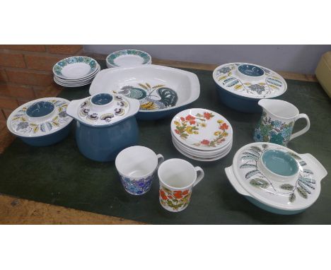 A collection of Poole pottery includes three tureens, dish, etc. and Elizabethan cups and saucers **PLEASE NOTE THIS LOT IS N