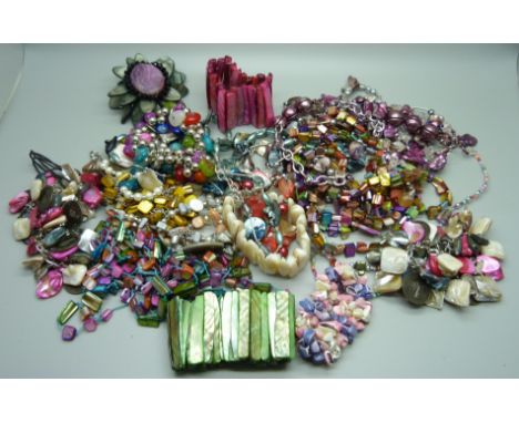 A collection of mother of pearl and other jewellery 