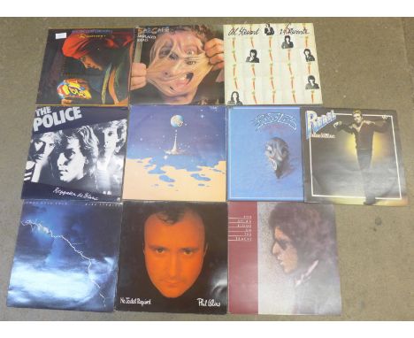 Ten LP records, ELO, Bob Dylan, Genesis, etc. 