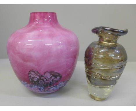 A Caithness pink glass vase and a European glass vase 