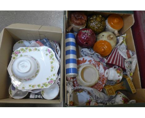 A collection of Franklin Mint plates by Doulton, Sylvac face pots, Royal Albert Old Country Roses, Cornish ware, a Shelley 'R