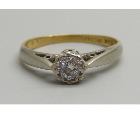 An 18ct gold, platinum and diamond set ring, 2.3g, K 