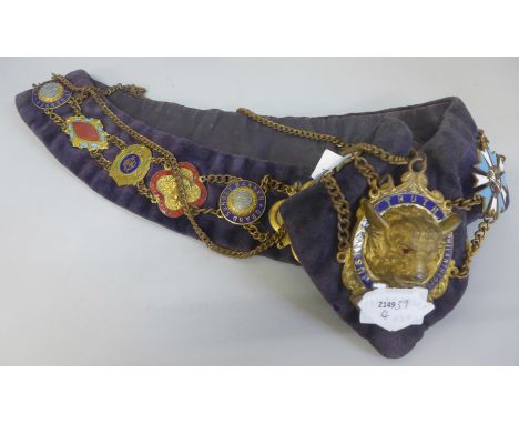 A RAOB sash with enamelled badges 