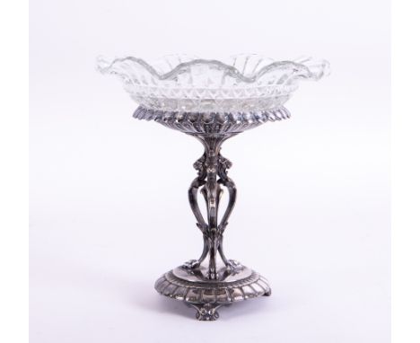 A silver plated and glass centrepiece, height 24cm.