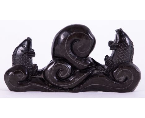 Haida, Canadian carving of fish in a seascape, 13cm long.