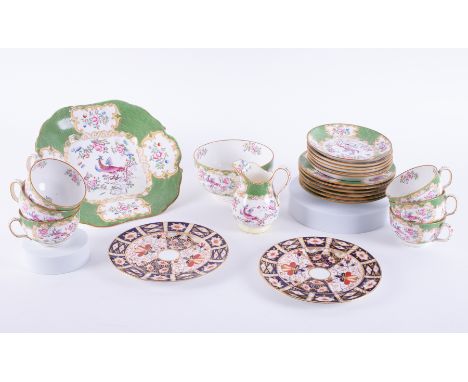 A collection of Minton green and white pattern china set comprising six cups, six saucers, six side plates, milk jug, sugar b