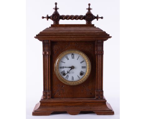 An oak cased mantel clock, Sonia Clock Company, 45cm.