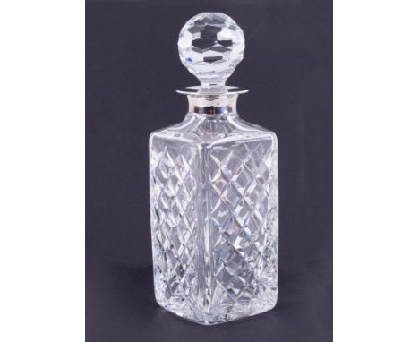 An Elizabeth II silver and glass decanter with stopper, Birmingham hallmark, date circa 1979, makers mark JBC &amp; SL (J B C