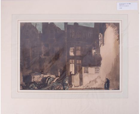 Frank Brangwyn Sir, (1867-1956), watercolour over lithograph, Bruges at night, 33cm x 47cm, mounted.