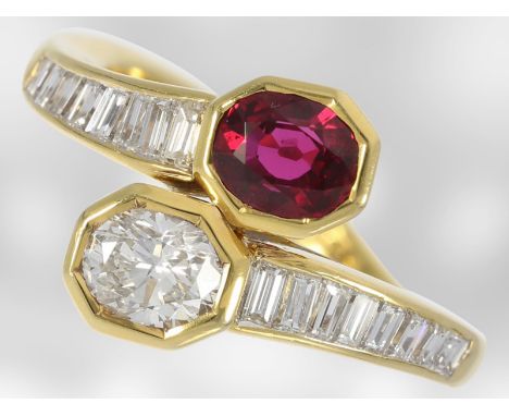 Italienischer Designerring mit Rubin und Diamanten, insgesamt ca. 2,31ct, teurer Markenschmuck von Damiani: Ca. Ø16mm, RG50, 