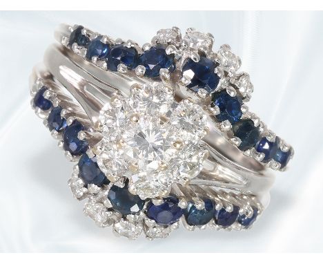Ring: kombinierbarer vintage Saphir/Brillantring, 18K Weißgold: Ca. Ø17mm, RG53, ca. 10g, 18K Weißgold, raffinierte Goldschmi