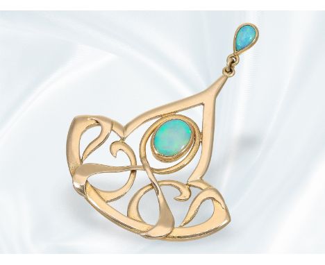 Anhänger: dekorativ gearbeiteter, massiver Anhänger im Stil "Art Nouveau", Goldschmiedearbeit aus 18K Gold: Ca. 65 x 48mm, ca