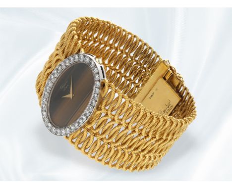 Vermutlich unikate vintage Schmuckuhr aus dem Hause Chopard mit feinstem Brillantbesatz, ca. 3,27ct, Ref. 5038 in 18K Gold: C