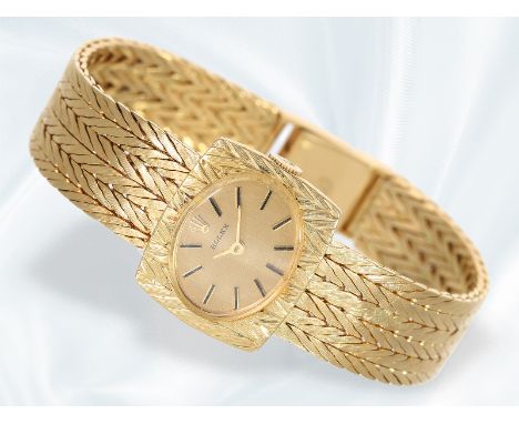 Armbanduhr: goldene, frühe Rolex Damenuhr aus den 1960er-Jahren, 18K Gold: Gehäuse ca. 20 x 18mm, ca. 16cm lang, ca. 40,7g, 1