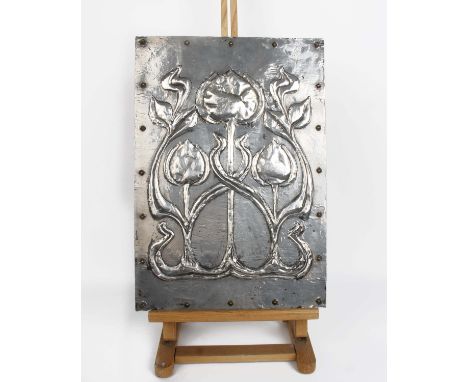 An Arts and Craft beaten white metal panel in the manner of Keswick (47 x 33cm)