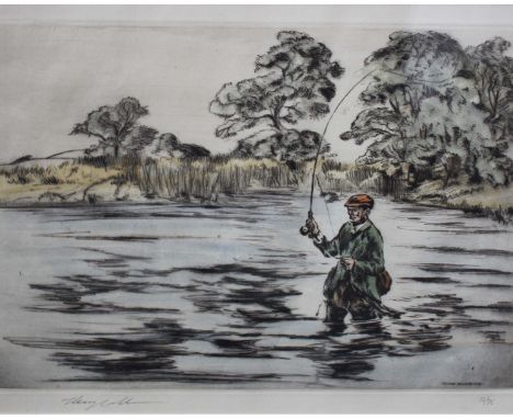 Norman Wilkinson CBE RI (British, 1878-1971)Spey PoolEtchingSigned in pencil lower right 22 x 30cm Together with two prints b
