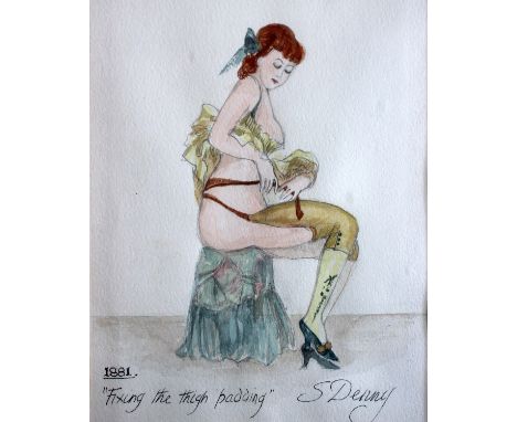 S Denny (19th century)'Fixing the Thigh Padding'1881Watercolour and pencilSigned, titled and dated 17 x 12.5cm Together with 