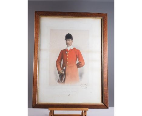 A late 19th century hand-coloured lithograph, portrait of W F Inge, Master of Atherstone Fox-Hounds, signed by live sitter, i