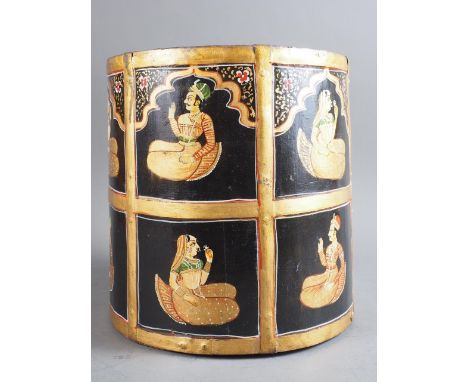 A North Indian wooden painted planter, 10" high