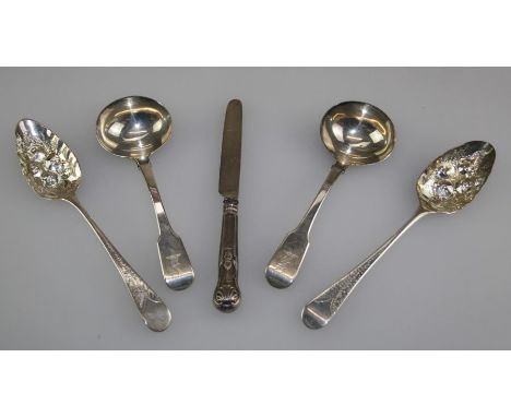 James Barber and William Whitwell, a pair of George III silver sauce ladles, each with crested handle, London 1785/6, togethe