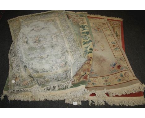 A Chinese ' Savonnerie' style rug, the brick field enclosed by an ivory boarder with polychrome flares, 187 x 92cm, another s