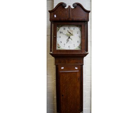 T Heydon, Farmborough, an early 19th century oak longcase clock, the thirty hour movement striking on a bell, faced by painte