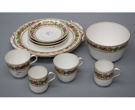A mid 19th century English porcelain part tea and coffee service, comprising eleven teacups, five coffee cans, eleven saucers