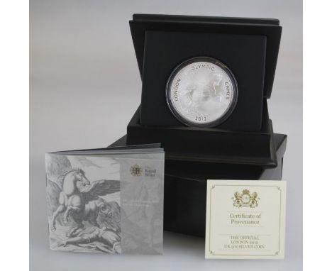 The Royal Mint official London 2012 UK five oz. £10 silver proof coin with box and&nbsp;with Certificate of Authenticity