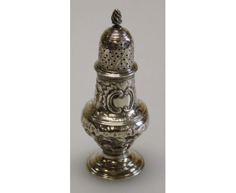 Jabez Daniell and James Mince, a George III silver pepper, with flame finial to the domed cover, the florally chased body wit