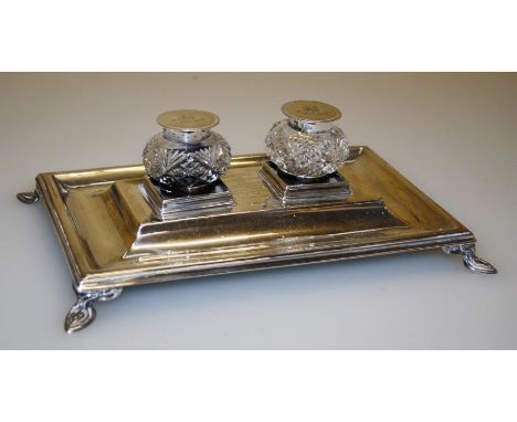 Atkin Brothers, a George V silver presentation inkstand to Lieut. T Hart-Dyke, 2nd Bn. Queens Royal Regiment, the twin wells 