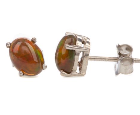 PAIR OF ETHIOPIAN BLACK OPAL TUD EARRINGS, in silver