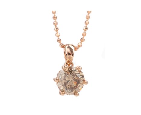 CERTIFICATED COGNAC DIAMOND SOLITAIRE PENDANT, the Light Orangish Brown stone of approximately 1.01 carats, in eighteen carat