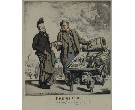 George Belcher RA, British 1875-1947- Three etchings of street folk; (i) hand coloured etching, signed within the plate 'Geor