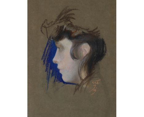 British School, early 20th century- Portrait of a woman in profile; chalk pastel, signed with monogram and dated '1919' (lowe