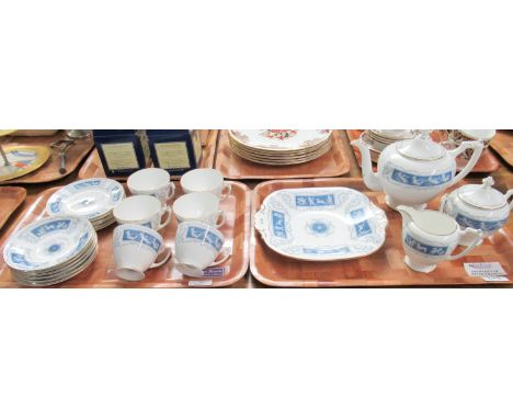 Two trays of Coalport 'Revelry' fine bone china tea ware, to include: 6 cups, saucers and tea plates, a sandwich plate , teap