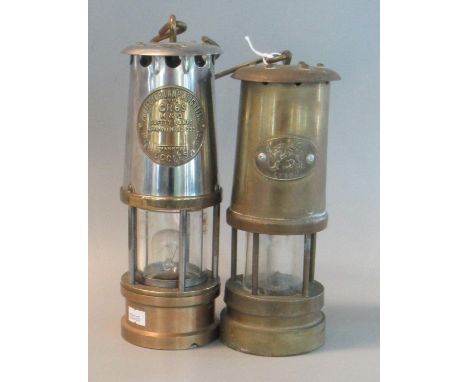 Protector Lamp & Lighting Co Ltd type GR6S brass miners' safety lamp now with bulb fitment.  23.5cm high approx together with