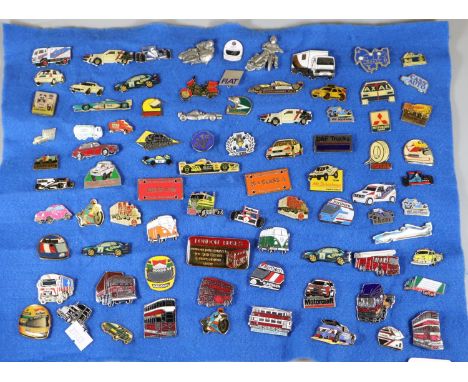 Collection of vintage automobile badges to include: motorbikes, cars, F1, VW campers, trams, buses, fire engines etc. (B.P. 2