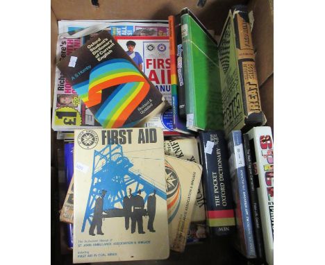 Box of assorted book to include dictionaries, first aid books, guide on diabetes, 'Great Games by Chess Prodigies', Amy Wineh