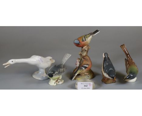 Collection of Royal Worcester, Lladro and Beswick birds, gray Wagtail, Nuthatch, etc. (5)(B.P. 21% + VAT) 