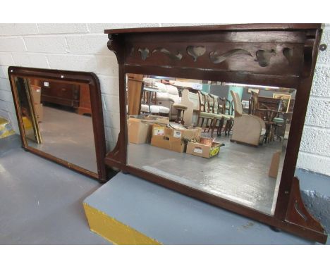 19th century over mantle mirror together with an Art Nouveau design bevel plate over mantle mirror with carved heart decorati