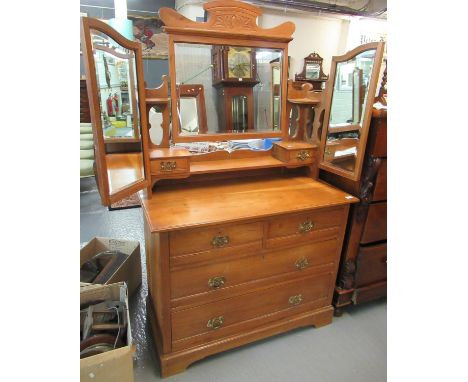 Edwardian satinwood triple mirror back dressing table/chest of drawers.  (B.P. 21% + VAT) 