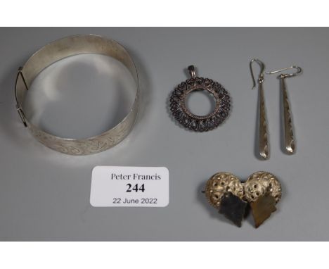 Collection of silver and white metal jewellery including a silver bangle, silver pendant earrings etc. (B.P. 21% + VAT) 