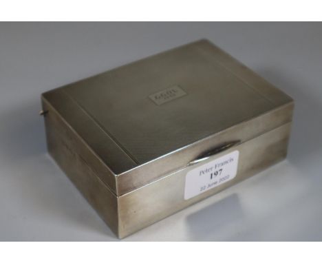 Art Deco engine turned silver cigarette box, Birmingham hallmarks dated 1935 to the top. 