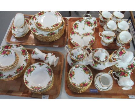 Four trays of Royal Albert 'Old Country Roses' to include: 12 dinner plates, 6 side plates, 6 soup plates, 10 larger bowls an