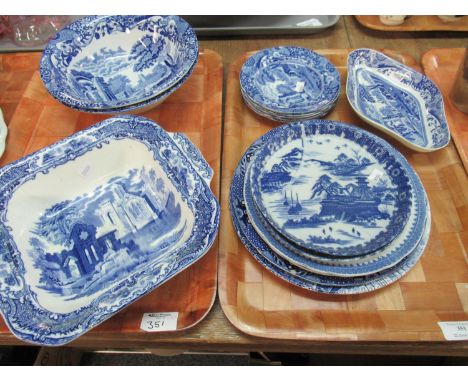 Two trays of blue and white china to include: Copeland Spode 'Italian' design bowls and 5 tea plates, together with 2 orienta