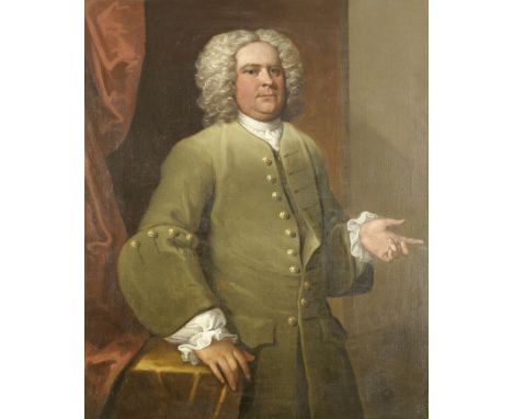 Circle of Joseph Highmore (London 1692-1780 Canterbury)Portrait of a gentleman, three-quarter length, in a green coatoil on c