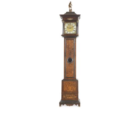 17TH CENTURY AND LATER WALNUT AND INLAID LONGCASE CLOCKThe 12-inch square brass dial with matted centre, silvered chapter rin