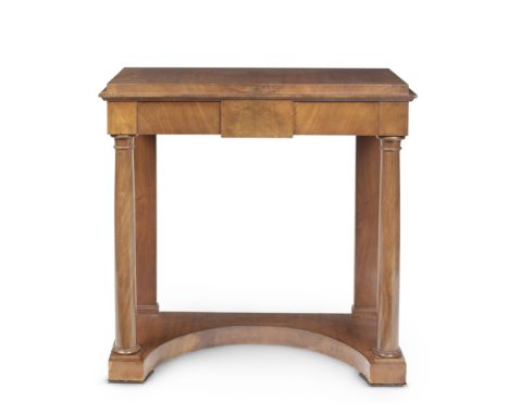 A 19TH CENTURY DANISH BIEDERMEIER CONSOLE TABLEThe rectangular top above a plain frieze on front columnar supports on a conca