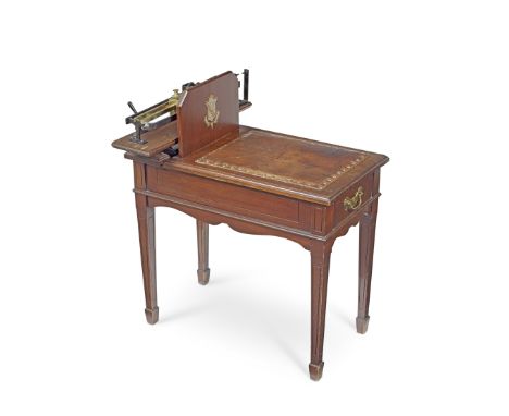 A SET OF LATE 19TH CENTURY MAHOGANY JOCKEY SCALESBy W &amp; T AveryWith brown leather upholstered seat on square tapering leg